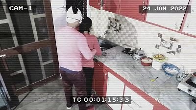 possessor and maid caught in cctv . blowjob and screwing in kitchen