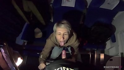 Public oral pleasure in the train with drink cum