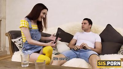 SIS.PORN. Teen with red hair looks fragile but stepbro dick enters vagina at ease