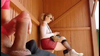 I take my manstick out at this bus stop ... epic how this schoolgirl will react! I'm shocked!!