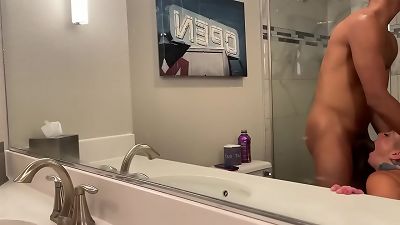 delicious mistress takes big black cock n bathroom n hotel