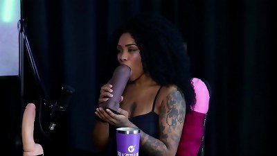promiscuous ebony girl demonstrates her baps and showcases her deep throat after saying she is interested in fisting and enjoys to use the belt dick - Sara Ventur (SHEER/RED)