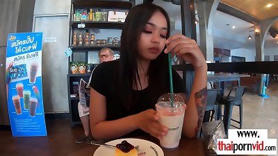 Inked amateur Thai teen Miw offering dessert to her european lover