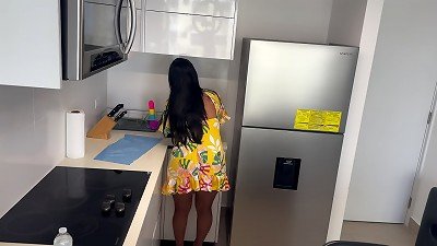 busty stepmom Leyne Rodriguez and stepson shared bed and have sex.