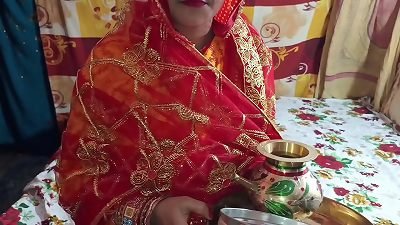Desi married bhabhi karwa chauth Puja with Dever clear Hindi audio