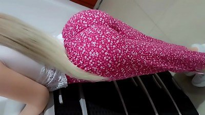 My stepdaughter gets into provocative postures behind the store counter and all in order to have sex with me