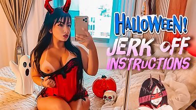 crazy tiny devil cosplay phat arse and huge melons latina JOI masturbate off directions with her rope on praying you to jism over her feet