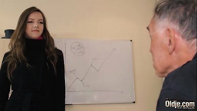 slutty teenage takes jizz on her tongue and swallows it after getting hard-core torn up by elderly man