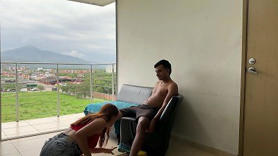 I can see the adorable arse of my red-haired Latina stepsister while she's cleaning, I get insatiable and end up screwing her hard in her taut ass.