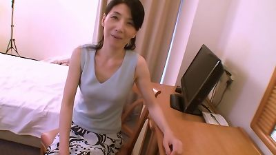 experienced japanese stepmom with long black hair pokes with her young stepson