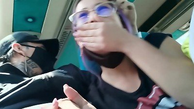 oral job and nailing with internal cumshot in public service bus
