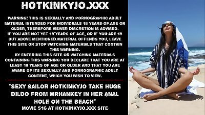 beautiful Sailor Hotkinkyjo take thick fake penis from mrhankey in her anal fuckhole on the beach