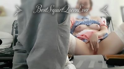 Woman disguised as a bucama gives a blowjob to the neighbor