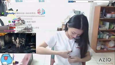 twitch streamer chinese showcasing perfect shape boobies in an exciting way