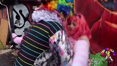 poking gothic woman after rock concert